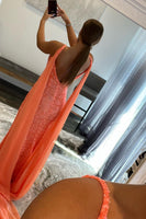Load image into Gallery viewer, Orange Watteau Train Sequins Long Formal Dress