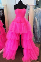 Load image into Gallery viewer, Stylish High Low Strapless Fuchsia Formal Dress with Ruffles