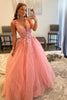 Load image into Gallery viewer, Princess A Line Deep V Neck Blush Long Formal Dress with Appliques