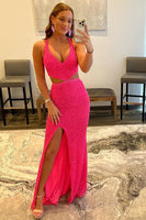 Load image into Gallery viewer, Fuchsia Sequins Criss Cross Straps Formal Dress