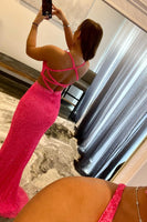 Load image into Gallery viewer, Fuchsia Sequins Criss Cross Straps Formal Dress