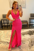 Load image into Gallery viewer, Fuchsia Sequins Criss Cross Straps Formal Dress