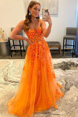 Orange Sweetheart Long Formal Dress with Appliques