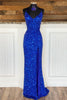 Load image into Gallery viewer, Mermaid Spaghetti Straps Royal Blue Sequins Long Formal Dress