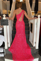 Load image into Gallery viewer, Sheath One Shoulder White Sequins Long Formal Dress with Split Front