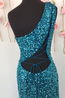 Load image into Gallery viewer, Sheath One Shoulder White Sequins Long Formal Dress with Split Front