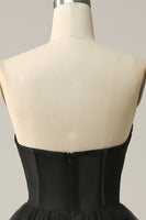 Load image into Gallery viewer, Black Corset Sweetheart Long Formal Dress with Ruffles