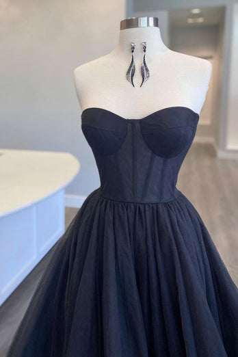 Black Corset Sweetheart Long Formal Dress with Ruffles