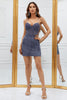 Load image into Gallery viewer, Spaghetti Straps Grey Short Formal Dress with Appliques