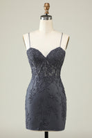 Load image into Gallery viewer, Spaghetti Straps Grey Short Formal Dress with Appliques
