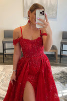 Load image into Gallery viewer, Red Sparkly Detachable Train Sequins Long Formal Dress with Slit
