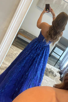 Sparkly Royal Blue Long Formal Dress with Pockets