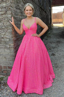 Load image into Gallery viewer, Sparkly Hot Pink Sequins A-Line Long Formal Dress