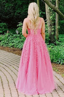 Load image into Gallery viewer, Gorgeous A Line Spaghetti Straps Pink Long Formal Dress with Appliques