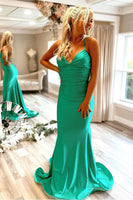 Load image into Gallery viewer, Mermaid Spaghetti Straps Green Long Formal Dress with Criss Cross Back