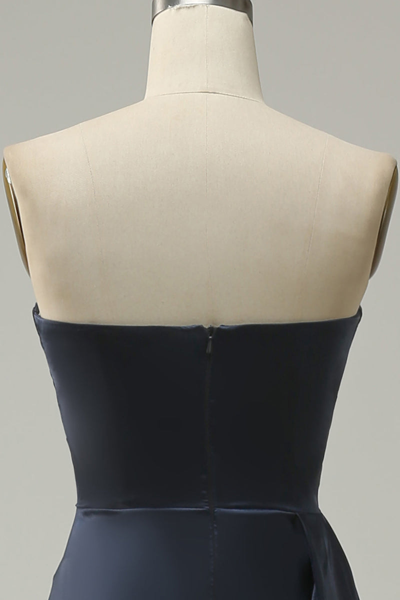 Load image into Gallery viewer, A Line Sweethaert Navy Blue Long Formal Dress with Split Front