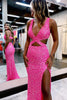 Load image into Gallery viewer, Hot Pink Sequins Hollow-Out Mermaid Formal Dress