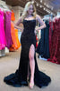 Load image into Gallery viewer, Mermaid Spaghettti Straps Black Sequins Long Formal Dress with Split Front