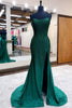 Load image into Gallery viewer, Mermaid Spaghettti Straps Black Sequins Long Formal Dress with Split Front
