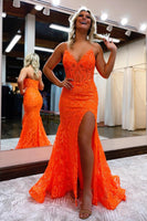 Load image into Gallery viewer, Orange Spaghetti Straps Mermaid Formal Dress