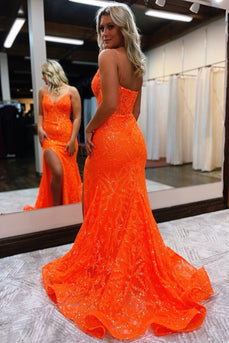 Orange Spaghetti Straps Mermaid Formal Dress