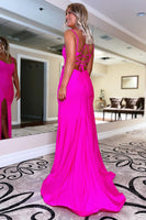 Load image into Gallery viewer, Blue Lace Up Formal Dress With Slit