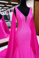 Load image into Gallery viewer, Hot Pink Mermaid Formal Dress With Wateau Train