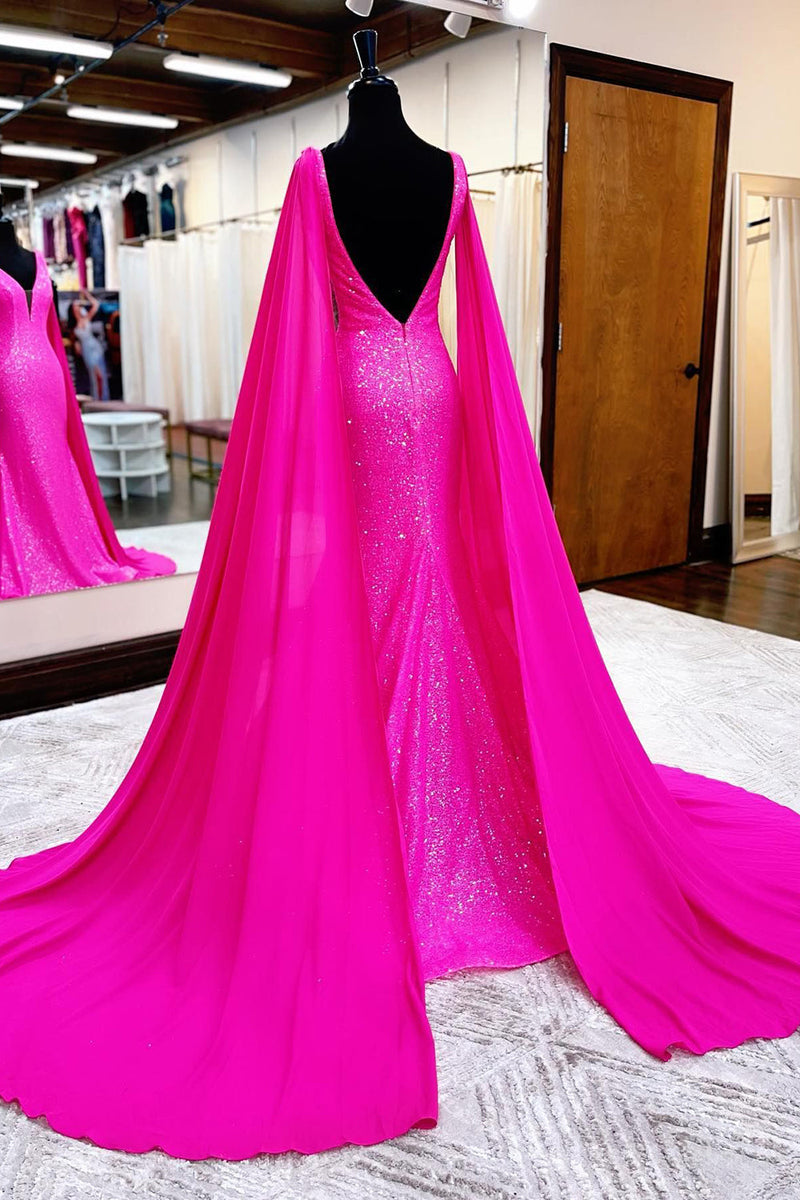 Load image into Gallery viewer, Hot Pink Mermaid Formal Dress With Wateau Train