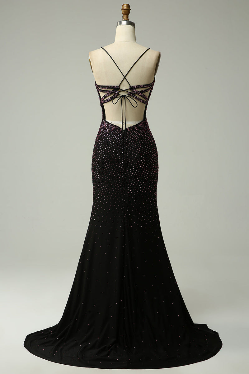 Load image into Gallery viewer, Dark Purple Lace-Up Back Mermaid Formal Dress with Beading