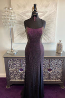 Load image into Gallery viewer, Dark Purple Lace-Up Back Mermaid Formal Dress with Beading