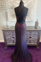 Load image into Gallery viewer, Dark Purple Lace-Up Back Mermaid Formal Dress with Beading