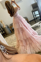 Load image into Gallery viewer, Princess A Line Off the Shoulder Light Pink Long Formal Dress with Ruffles