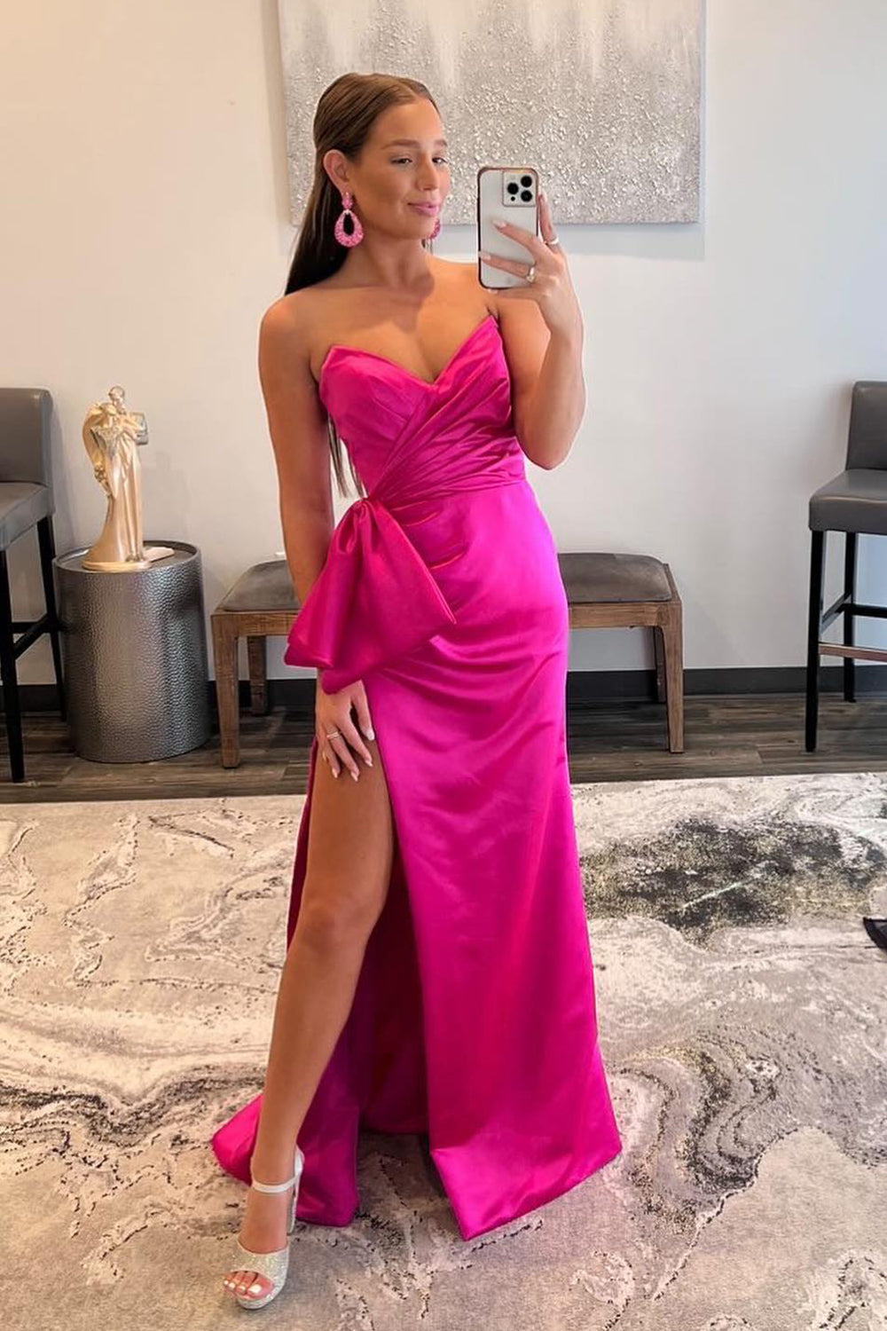 Sweetheart Hot Pink Long Formal Dress with Split Front