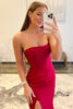 Load image into Gallery viewer, Red Strapless Mermaid Formal Dress With Slit