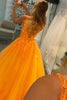 Load image into Gallery viewer, A Line V Neck Orange Formal Dress with Appliques