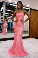Load image into Gallery viewer, Blush Spaghetti Straps Sequins Mermaid Formal Dress