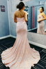 Load image into Gallery viewer, Mermaid Sweetheart Blush Sequins Long Formal Dress with Sweep Train