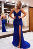 Load image into Gallery viewer, Sheath Spaghetti Straps Blue Sequins Long Formal Dress with Silt