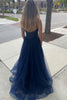 Load image into Gallery viewer, A Line Spaghetti Straps Navy Long Formal Dress