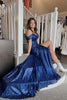 Load image into Gallery viewer, Blue Off Shoulder Mermaid Formal Dress with Slit