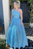 Load image into Gallery viewer, Blue One Shoulder A Line Sequins Formal Dress
