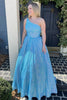 Load image into Gallery viewer, Sparkly Pink One Shoulder A Line Sequins Formal Dress