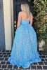 Load image into Gallery viewer, Blue One Shoulder A Line Sequins Formal Dress