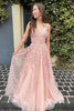 Load image into Gallery viewer, A Line Spaghetti Straps Light Pink Long Formal Dress with Appliques