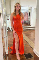 Load image into Gallery viewer, One Shoulder Orange Glitter Formal Dress with Slit