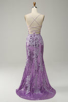 Load image into Gallery viewer, Lavender Sequin Mermaid Formal Dress with Appliques