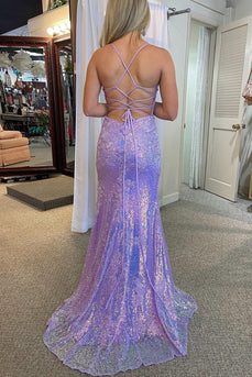 Lavender Sequin Mermaid Formal Dress with Appliques