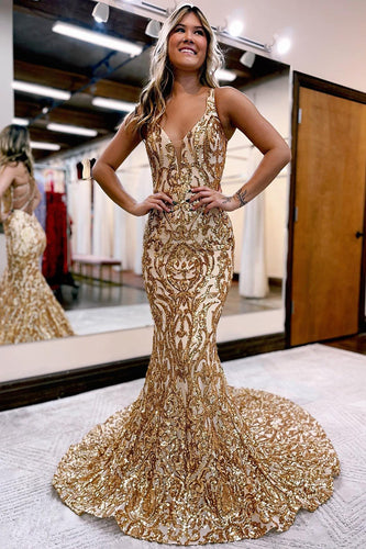 Golden Sequin Sparkly Mermaid Formal Dress