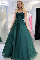 Load image into Gallery viewer, Dark Green Tulle A Line Formal Dress with Appliques