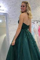 Load image into Gallery viewer, Dark Green Tulle A Line Formal Dress with Appliques